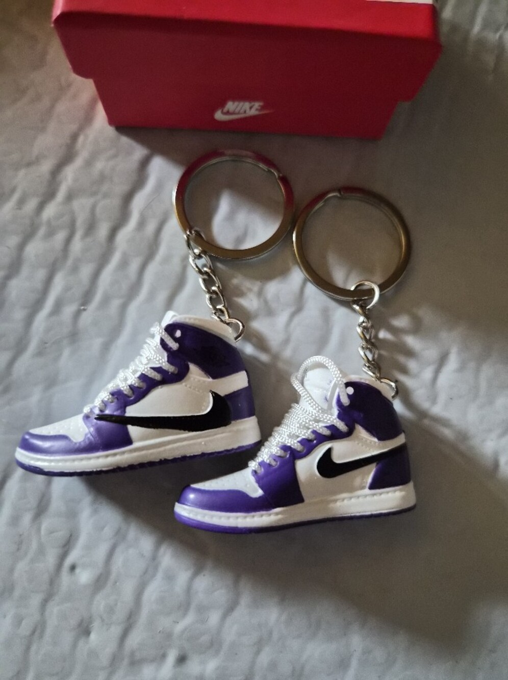 Nike Purple, White & Black Mini Sneaker Keychain Pair